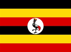 [ai] The flag of Uganda features horizontal stripes of black, yellow, and red. In the center, there is a circular emblem depicting a grey crowned crane standing on one leg.